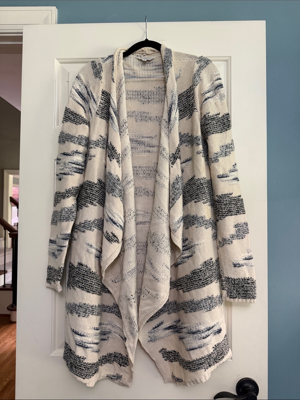 Lucky Brand Open-Front Stripe Cardigan - Cream & Gray